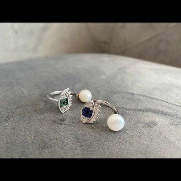 Evil Eye and Pearl Open Ring - Picture 2 of 5